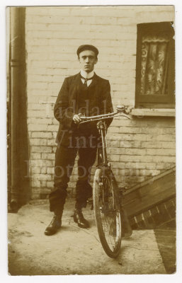 03 2 RPPC Photo Postcards Edwardian Man with his Bicycle - 1 Postmarked.jpg