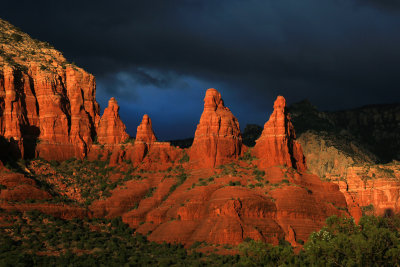 0012-3B9A2350-Dramatic Sunset Lighting on the Two Sisters, Sedona- Chapel area.jpg