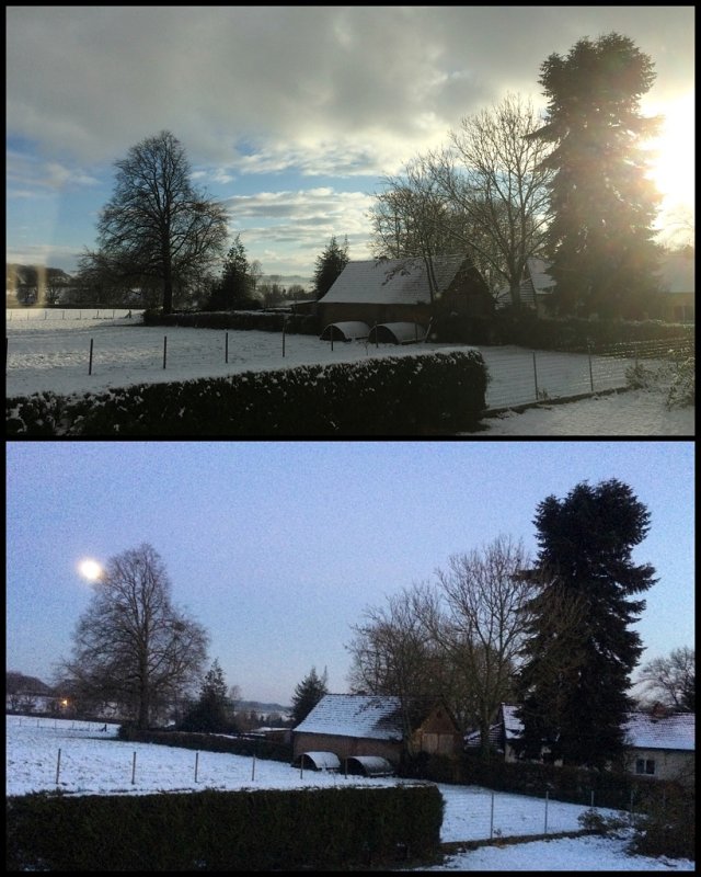 8am and 5pm today, the view from the back of our house