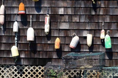 bouys on wall - shot from Abbots Lobster in the Rough restaurant