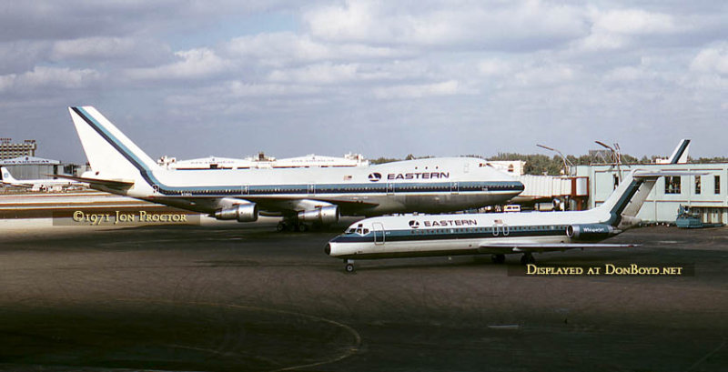 1971 - Eastern Airlines Boeing 747-121 N735PA and DC9-31 N8964E on the end of Concourse 5 at MIA
