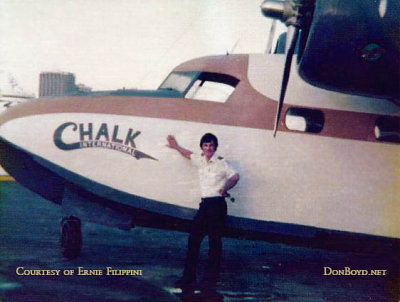 Mid-70's - Ernie Filippini, pilot at Chalk's International Airlines, and a Grumman Mallard at Watson Island