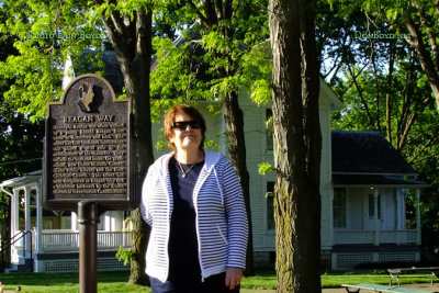 May 2016 - Karen at Reagan Way in the park next to President Ronald W. Reagans boyhood home in Dixon, Illinois