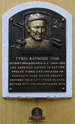 June 2015 - Ty Cobb plaque in the first class of inductees into the Baseball Hall of Fame