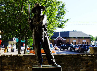 June 2015 - statue of a barefoot lad playing baseball at Doubleday Field