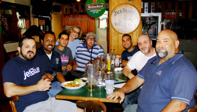 July 2015 - Daniel, Suresh, Steven, Barbie, Eddy, Luimer, Kev and Vic after dinner and beers at Bryson's Irish Pub