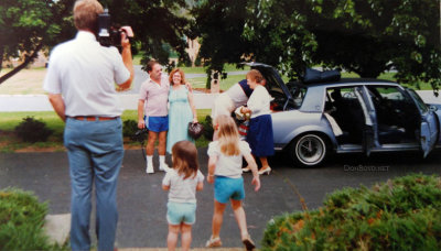 1986 - brother Jim videotaping, Don and Karen Boyd, nieces Katie and Lisa Criswell, and Jim and Esther Criswell in background