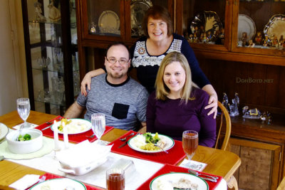 December 2016 - Karen with Jon and Donna at Christmas dinner at our home