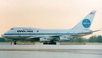 1986 - Pan Am B747-SP21 N533PA Clipper New Horizons Flight 50 pushed back from the gate at Miami International Airport