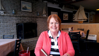 November 2015 - Karen waiting for another great dinner at the Kentmorr Restaurant & Crab House, our favorite seafood restaurant