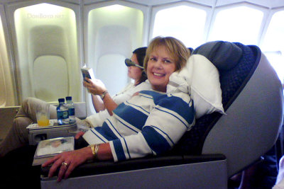 August 2009 - Karen flying from Honolulu to Atlanta non-stop in a Northwest B747-400 first class upper deck