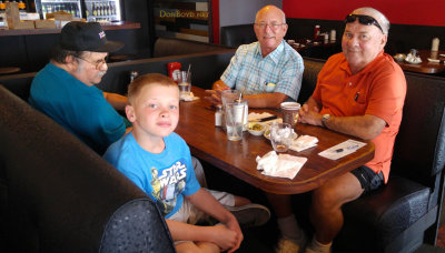 July 2016 - Nelson Hernandez, my grandson Kyler Kramer, Eric D. Olson and Don Boyd after breakfast at the Ranch House