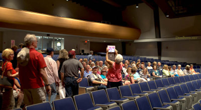 Hialeah High School Class of 1965 classmates entering the newly refurbished auditorium at Hialeah High