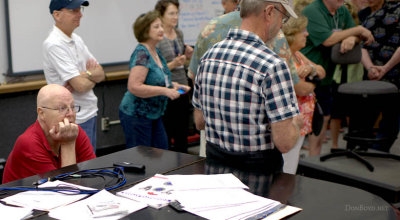 May 2015 - Ray Kyse (far left) in the band room on the Hialeah High Class of 1965 50-Year Reunion tour of Hialeah High