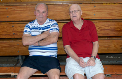 Don Boyd and Ray Kyse in the gymnasium while on the Hialeah High Class of 1965 50-Year Reunion tour of Hialeah High