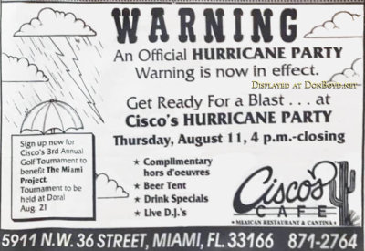 1990's - ad for Cisco's Cafe on NW 36th Street in Virginia Gardens