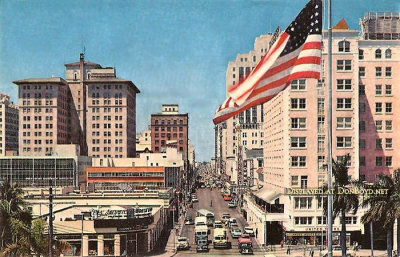 1950's - looking west on Flagler Street from Biscayne Boulevard in downtown Miami