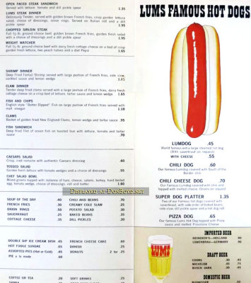 1960's - the majority of a Lum's menu with items and prices