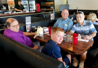 July 2017 - Nelson Fernandez, Don's grandson Kyler Kramer, Eric Olson and Don Boyd at the Ranch House after a great breakfast