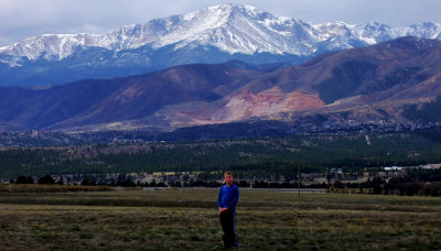 April 2016 - Kyler in front of Pike's Peak next to our Residence Inn North-Academy hotel