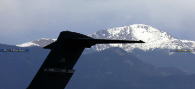 May 2016 - U. S. Air Force C-17A tail at Peterson AFB with Pike's Peak in the background