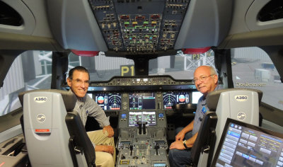 August 2016 - Dr. James Pitisci and Eric D. Olson in the Airbus A350-900XWB flight simulator