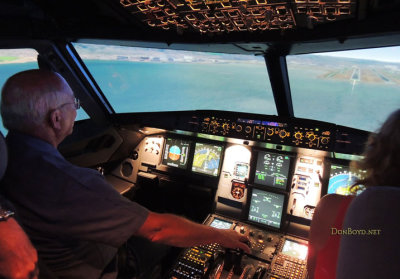August 2016 - Eric D. Olson and Lynda Atkins Kyse on approach to SFO in Airbus A320 flight simulator