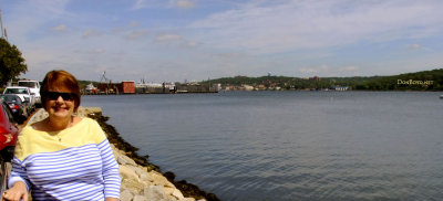 August 2016 - Karen on the edge of the Thames River at the U. S. Coast Guard Academy in New London