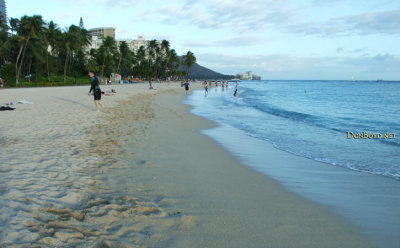 Looking down Waikiki Beach behind the Hale Koa towards Diamond Head