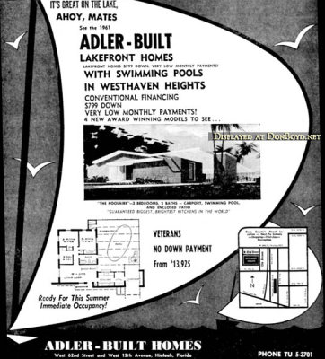 1961 - ad for new homes at Westhaven Heights by Adler west of W. 12th Avenue and 62nd Street, Hialeah