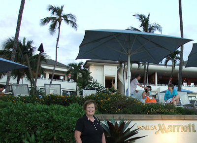 August 2010 - Karen in front of the Marriott Wailea Beach Resort on Maui