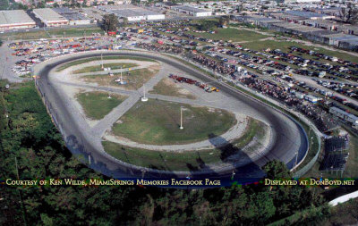 Low aerial view of Hialeah Speedway now occupied by Lowe's, Target, Applebees and a Miami-Dade College building