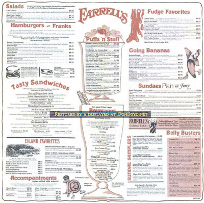 1970's - Farrell's menu