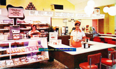 1960's - the interior of a Mr. Donut shop back when donut stores had a huge variety of donuts and other items