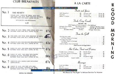 Inside of menu for Latta's Restaurant