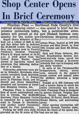November 1956 - article about the grand opening of the Flamingo Shopping Center in east Hialeah