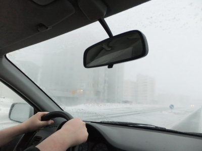 Driving in the snow storm
