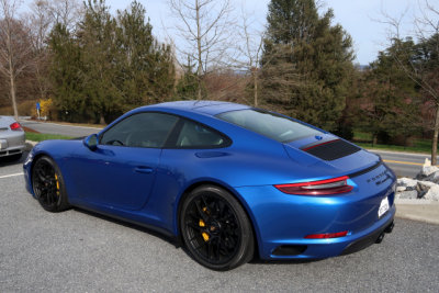 2018 Porsche 911 GTS (991.2), Sapphire Blue, Hotel Hershey parking lot after the Porsche Swap Meet in Hershey, PA (0912)