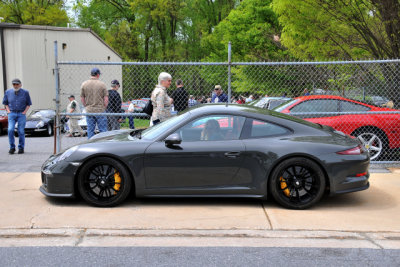 2017 Porsche 911R, stripeless, one of 50 not white or silver, among the last of 991 units made; not part of the car show (5709)