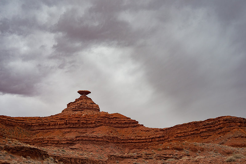 Mexican Hat Rock in the rain.