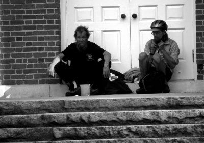 beard man on the steps