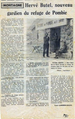 Herv et Rene grants du Refuge de Pombie. Le journal en parle en 1971.