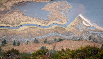 An eagle's view of the River Glencalo entering Glendalough Upper Lake