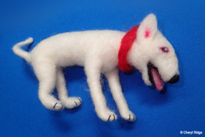 Wool needle felted bull terrier dog by Leisa Rowley USA