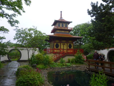Exploring pagoda on island in Peasholm Park