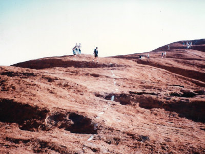 The route up to the top of Ayers Rock is marked by white steps