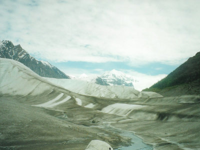 Parts of the glacier look grey and bleak