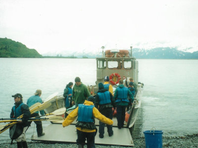 Loading the kayaks on to a boat at Valdez for the boat ride along Prince William Sound