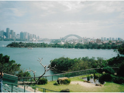 A long range view with the bridge in the distance