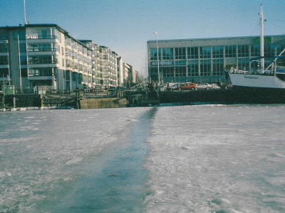 The ferry creates a clearing in the ice